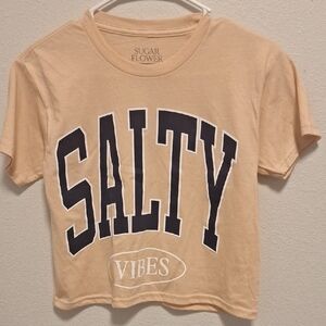 NWOT. Sugar Flower Cropped Tan Graphic Tee